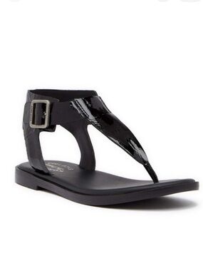 Kork-Ease Catriona Patent Leather Thong Ankle Strap Flat Sandals Black US 6M NIB